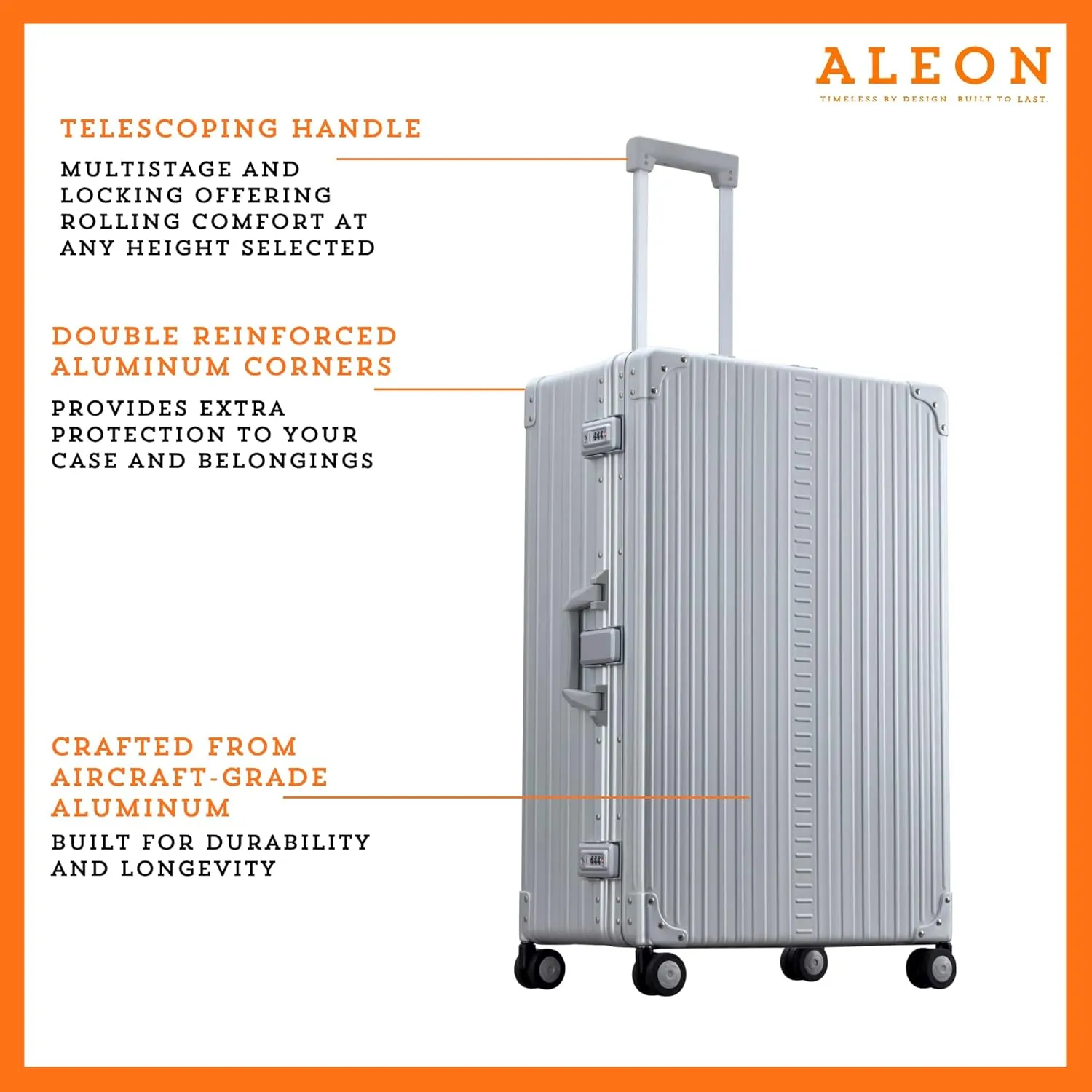 All Aluminum Lightweight 30 Premium Macro Traveler Hardside Checked Luggage with 4 Spinner Wheels, TSA Lock, Compression Board, Telescoping Handle, Ideal for International Travel (Platinum)