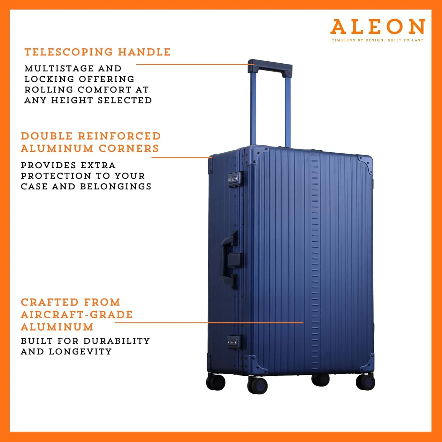 All Aluminum Lightweight 30 Premium Macro Traveler Hardside Checked Luggage with 4 Spinner Wheels, TSA Lock, Compression Board, Telescoping Handle, Ideal for International Travel (Sapphire).