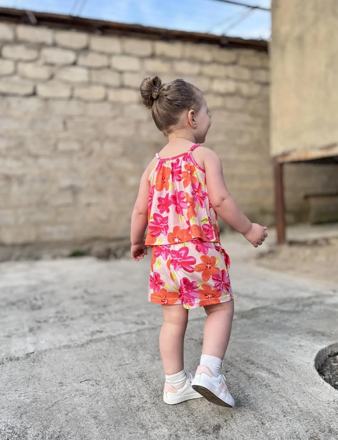 Arshiner Toddler Girl Summer Clothes 2 Piece Loose Spaghetti Strap Tank Top and Short Set Kids Clothing Sets with Pockets