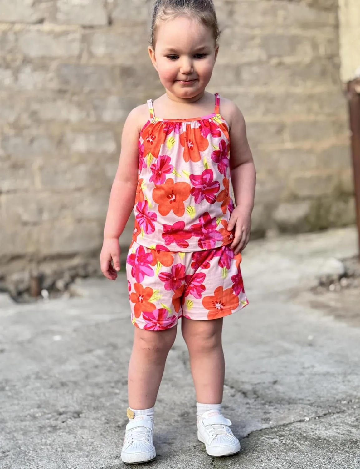 Arshiner Toddler Girl Summer Clothes 2 Piece Loose Spaghetti Strap Tank Top and Short Set Kids Clothing Sets with Pockets