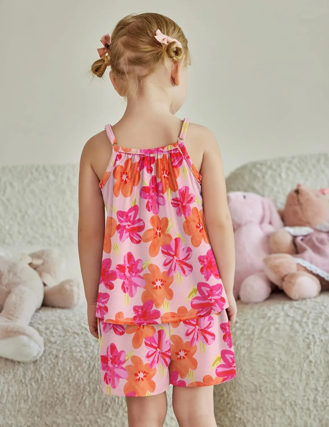 Arshiner Toddler Girl Summer Clothes 2 Piece Loose Spaghetti Strap Tank Top and Short Set Kids Clothing Sets with Pockets