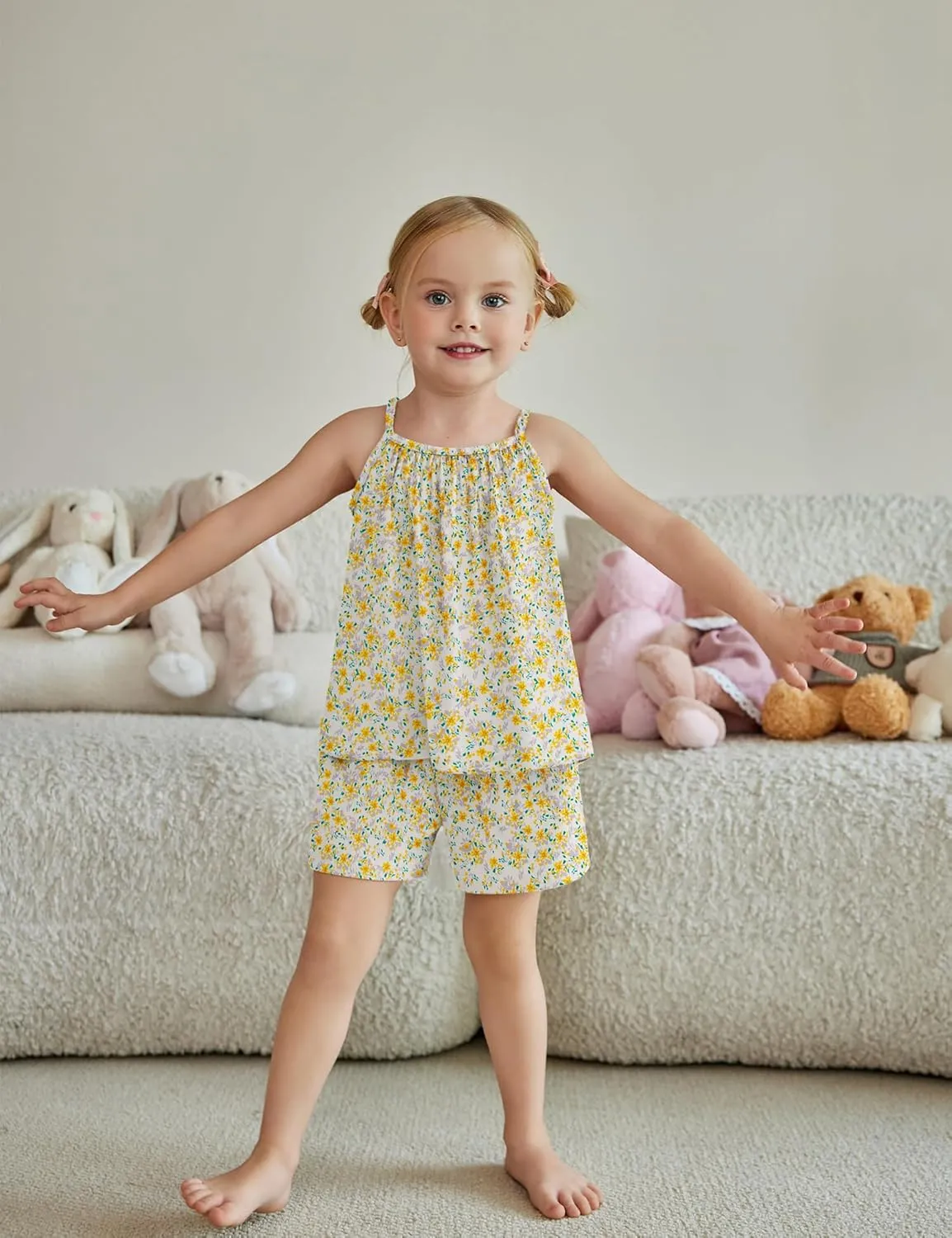 Arshiner Toddler Girl Summer Clothes 2 Piece Loose Spaghetti Strap Tank Top and Short Set Kids Clothing Sets with Pockets