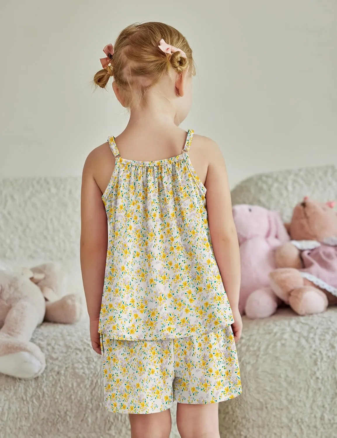 Arshiner Toddler Girl Summer Clothes 2 Piece Loose Spaghetti Strap Tank Top and Short Set Kids Clothing Sets with Pockets