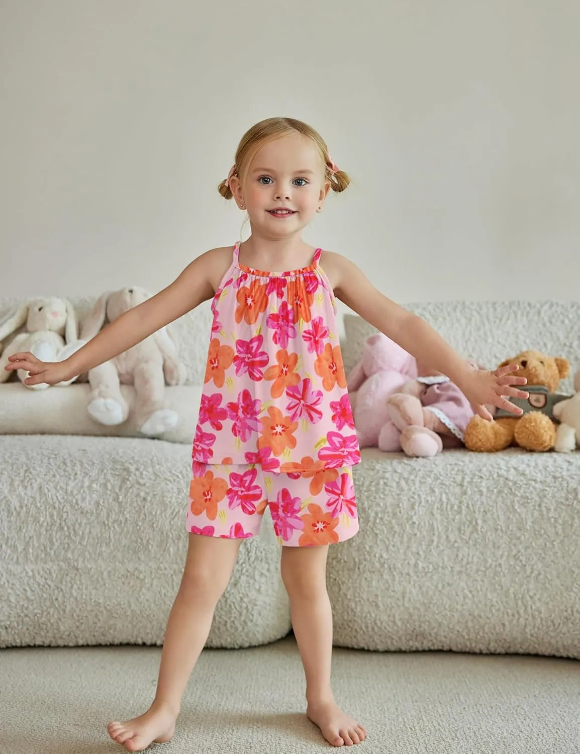 Arshiner Toddler Girl Summer Clothes 2 Piece Loose Spaghetti Strap Tank Top and Short Set Kids Clothing Sets with Pockets