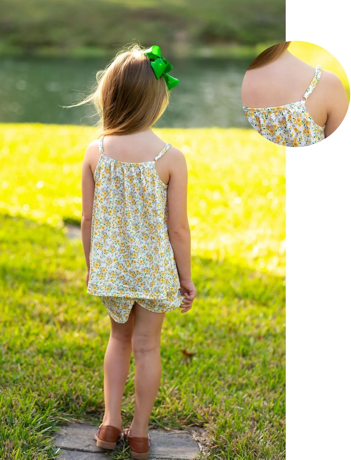 Arshiner Toddler Girl Summer Clothes 2 Piece Loose Spaghetti Strap Tank Top and Short Set Kids Clothing Sets with Pockets