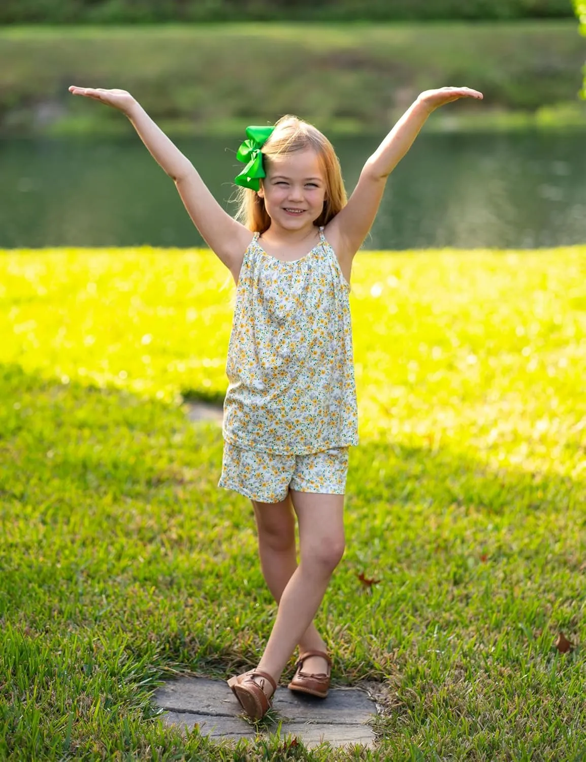 Arshiner Toddler Girl Summer Clothes 2 Piece Loose Spaghetti Strap Tank Top and Short Set Kids Clothing Sets with Pockets