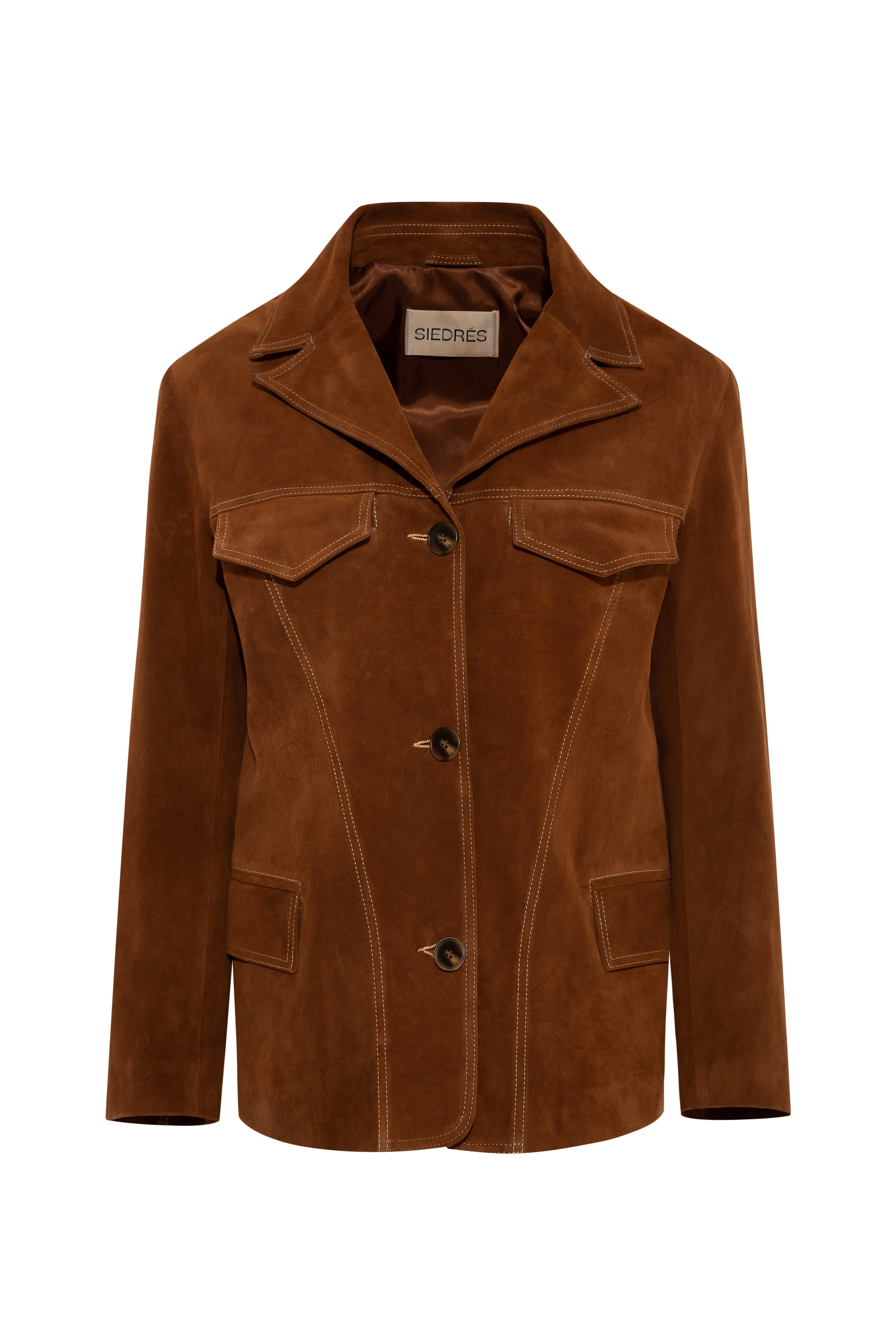 ASEAN - Contrast top-stitch detailed suede leather blazer