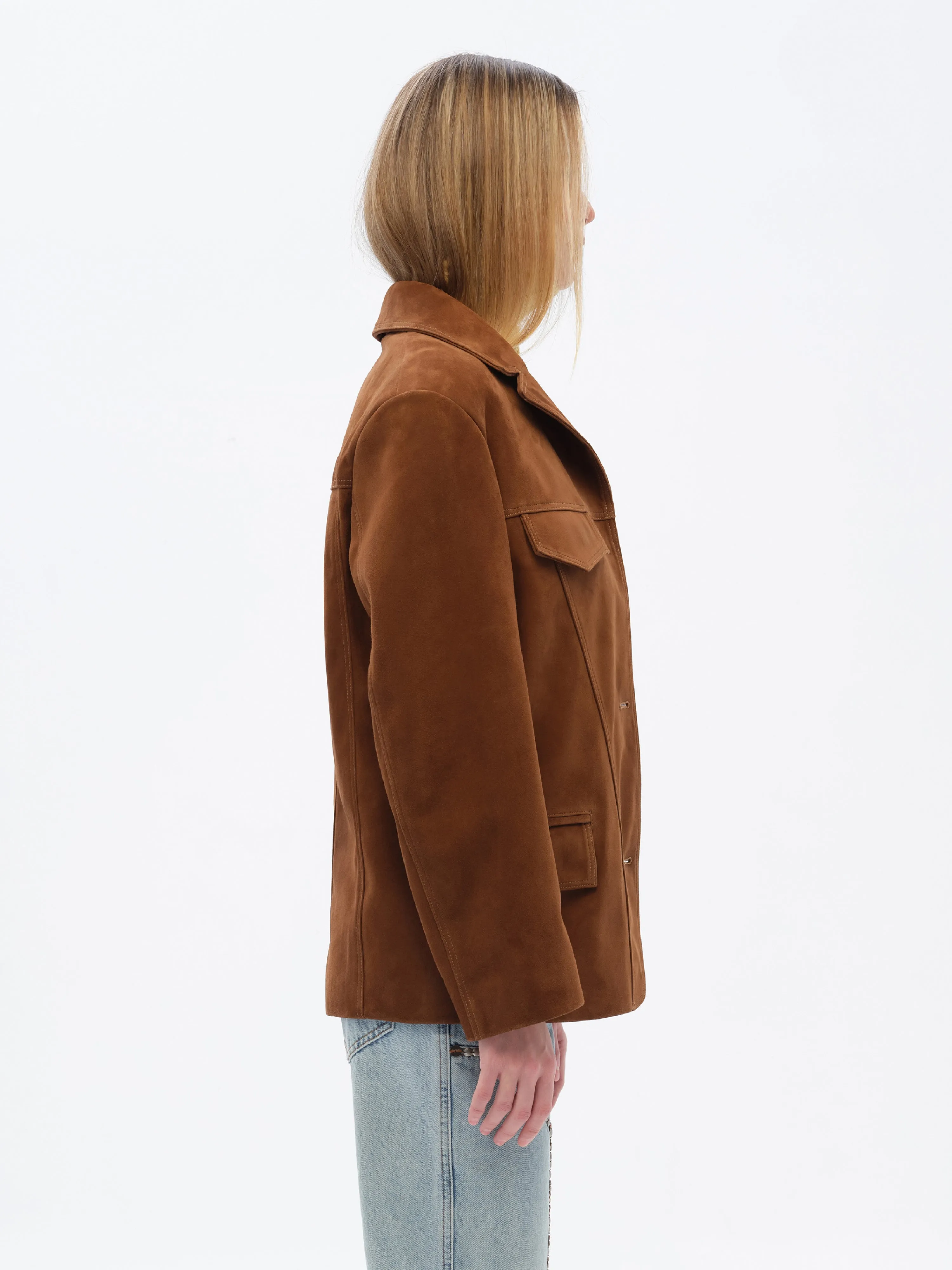 ASEAN - Contrast top-stitch detailed suede leather blazer