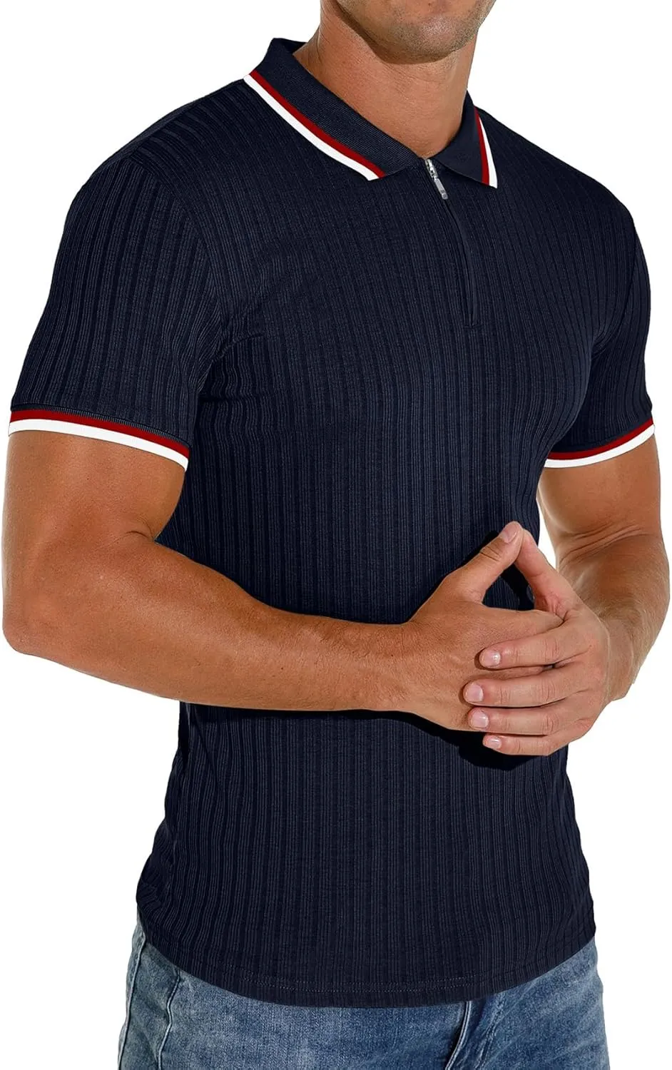 Askdeer Men's Polo Shirts Slim Fit Short/Long Sleeve Zipper Polo T Shirt Casual Golf Shirt Classic Tee