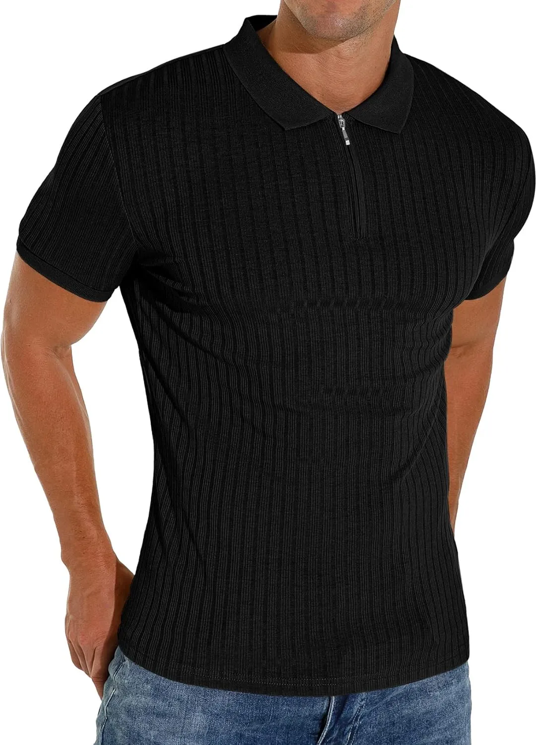 Askdeer Men's Polo Shirts Slim Fit Short/Long Sleeve Zipper Polo T Shirt Casual Golf Shirt Classic Tee
