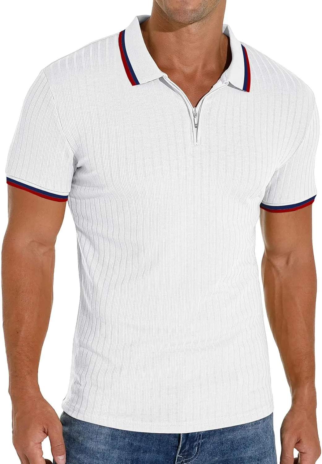 Askdeer Men's Polo Shirts Slim Fit Short/Long Sleeve Zipper Polo T Shirt Casual Golf Shirt Classic Tee