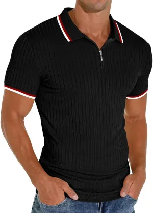 Askdeer Men's Polo Shirts Slim Fit Short/Long Sleeve Zipper Polo T Shirt Casual Golf Shirt Classic Tee
