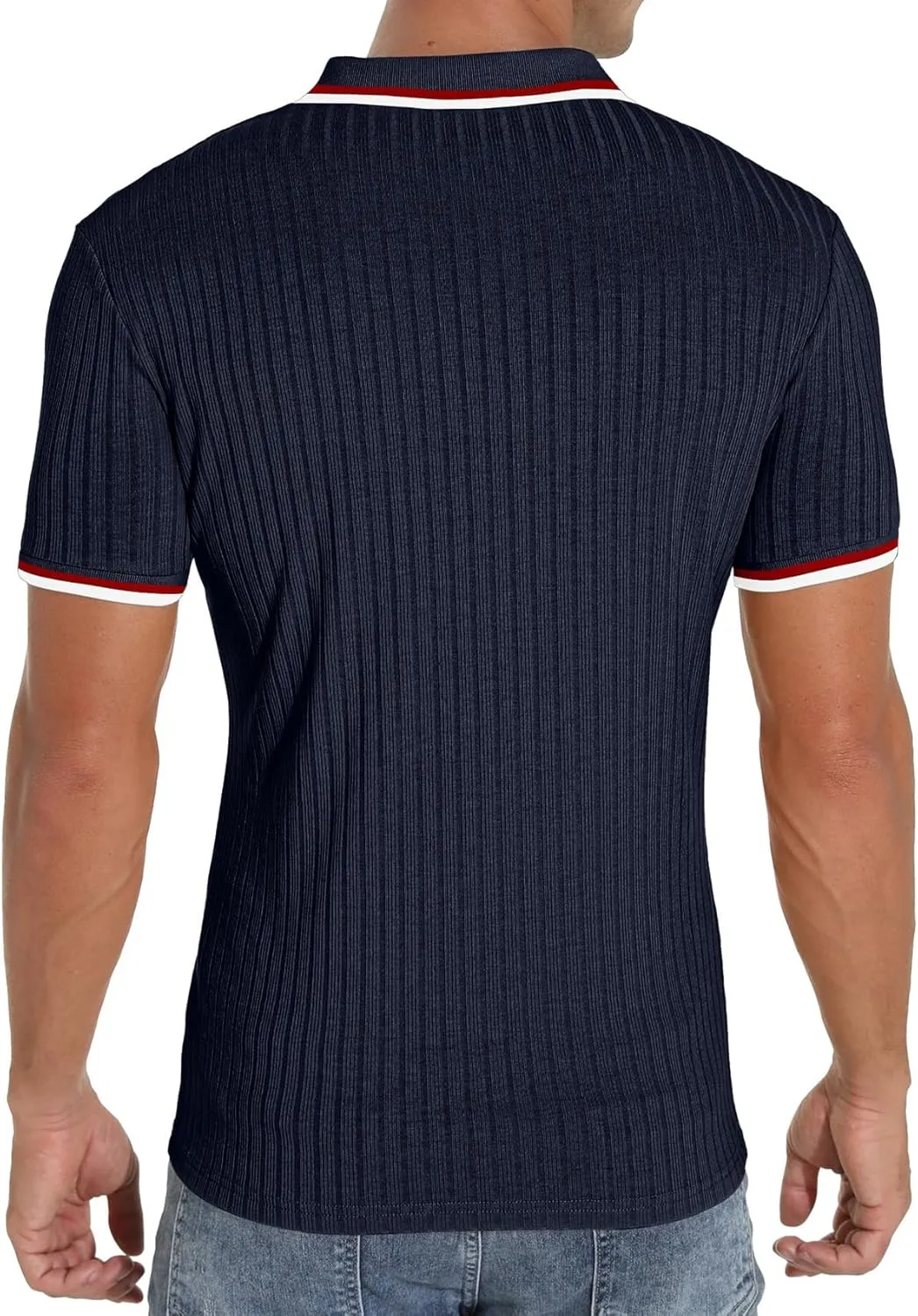 Askdeer Men's Polo Shirts Slim Fit Short/Long Sleeve Zipper Polo T Shirt Casual Golf Shirt Classic Tee
