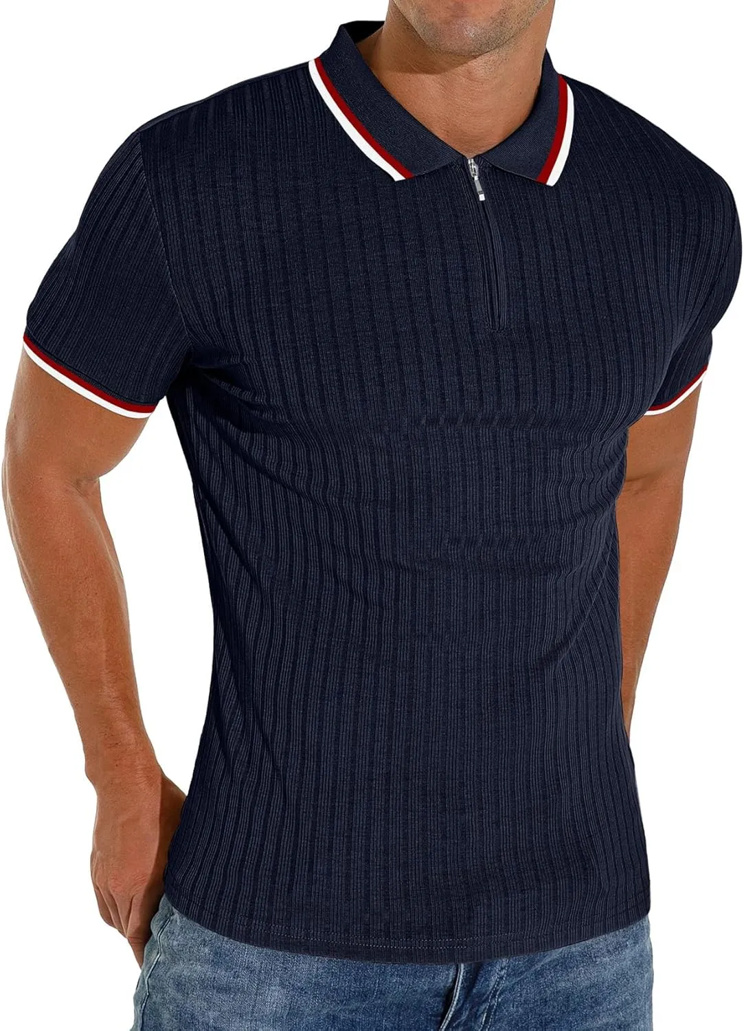 Askdeer Men's Polo Shirts Slim Fit Short/Long Sleeve Zipper Polo T Shirt Casual Golf Shirt Classic Tee