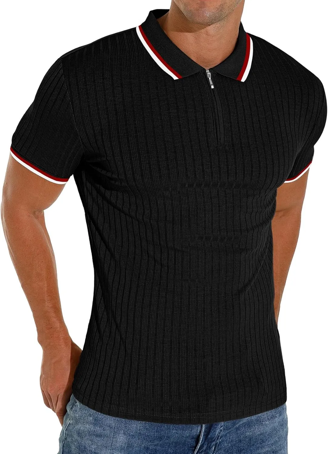 Askdeer Men's Polo Shirts Slim Fit Short/Long Sleeve Zipper Polo T Shirt Casual Golf Shirt Classic Tee