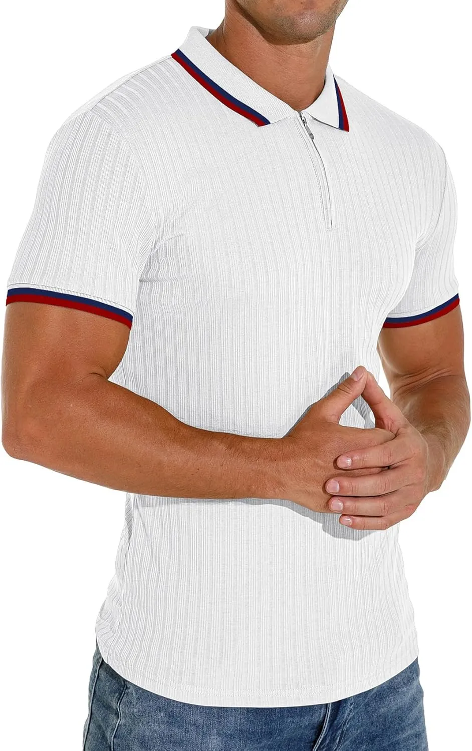 Askdeer Men's Polo Shirts Slim Fit Short/Long Sleeve Zipper Polo T Shirt Casual Golf Shirt Classic Tee