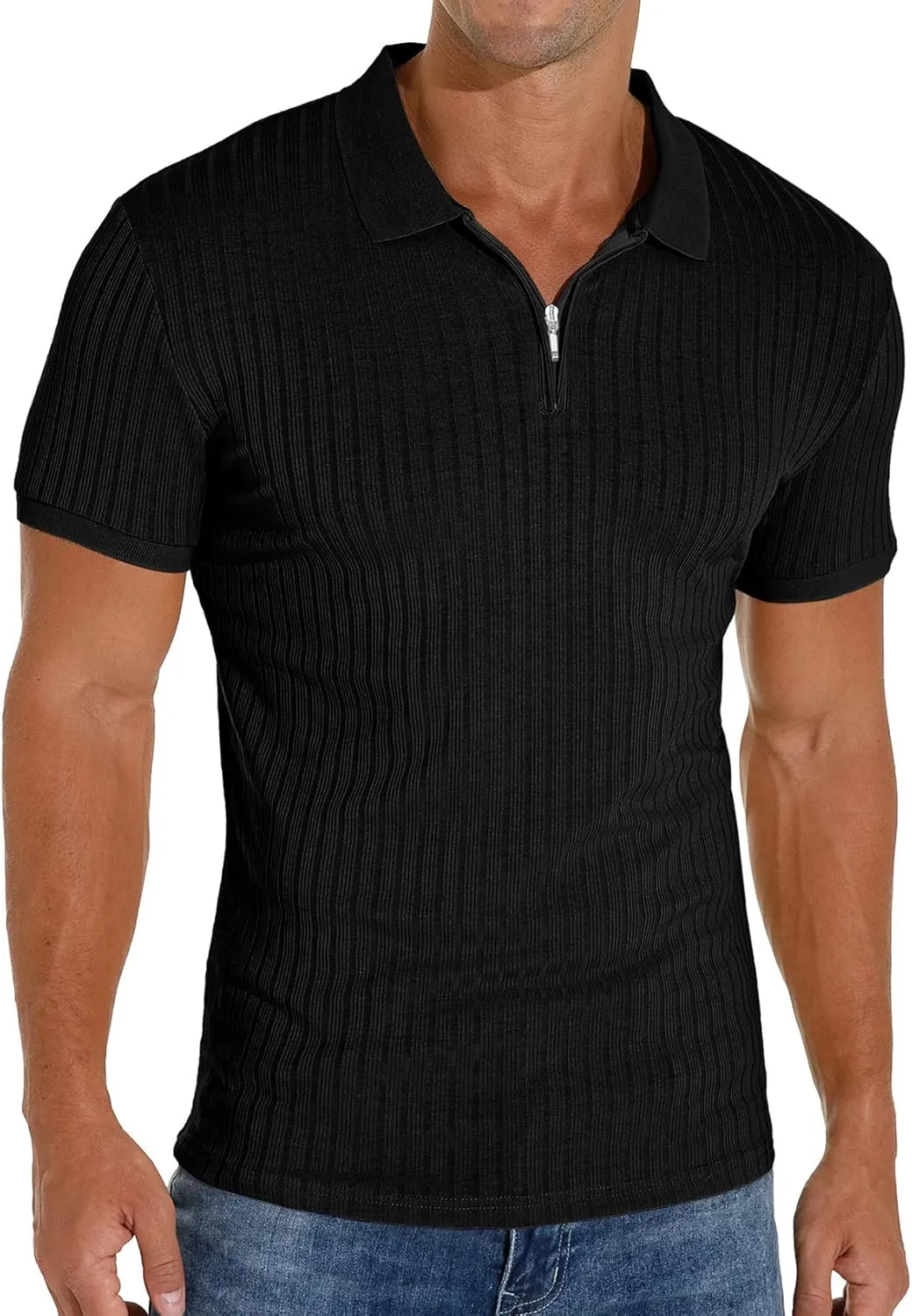 Askdeer Men's Polo Shirts Slim Fit Short/Long Sleeve Zipper Polo T Shirt Casual Golf Shirt Classic Tee