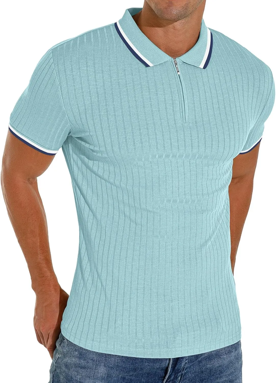 Askdeer Men's Polo Shirts Slim Fit Short/Long Sleeve Zipper Polo T Shirt Casual Golf Shirt Classic Tee