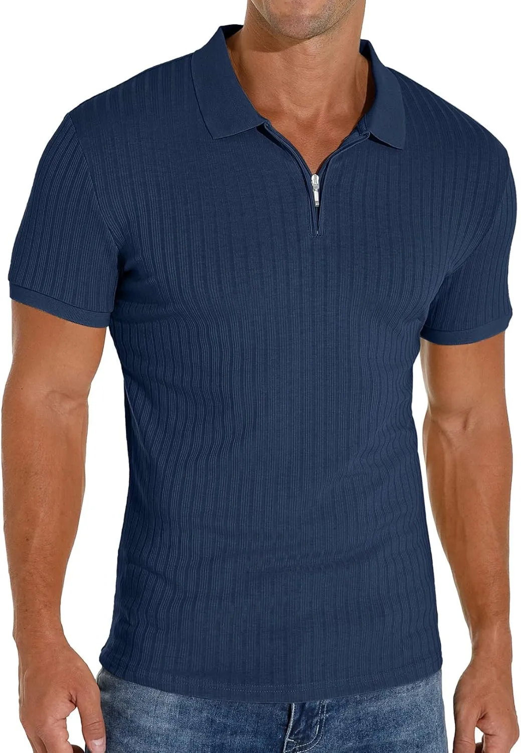 Askdeer Men's Polo Shirts Slim Fit Short/Long Sleeve Zipper Polo T Shirt Casual Golf Shirt Classic Tee