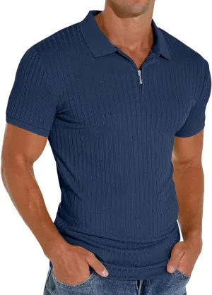 Askdeer Men's Polo Shirts Slim Fit Short/Long Sleeve Zipper Polo T Shirt Casual Golf Shirt Classic Tee