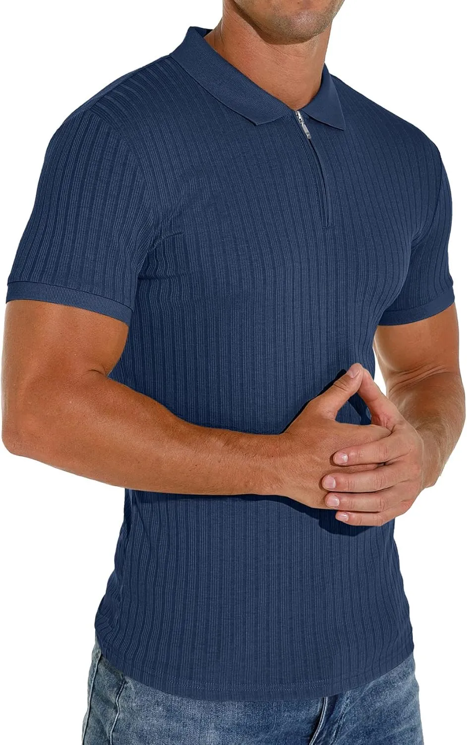 Askdeer Men's Polo Shirts Slim Fit Short/Long Sleeve Zipper Polo T Shirt Casual Golf Shirt Classic Tee