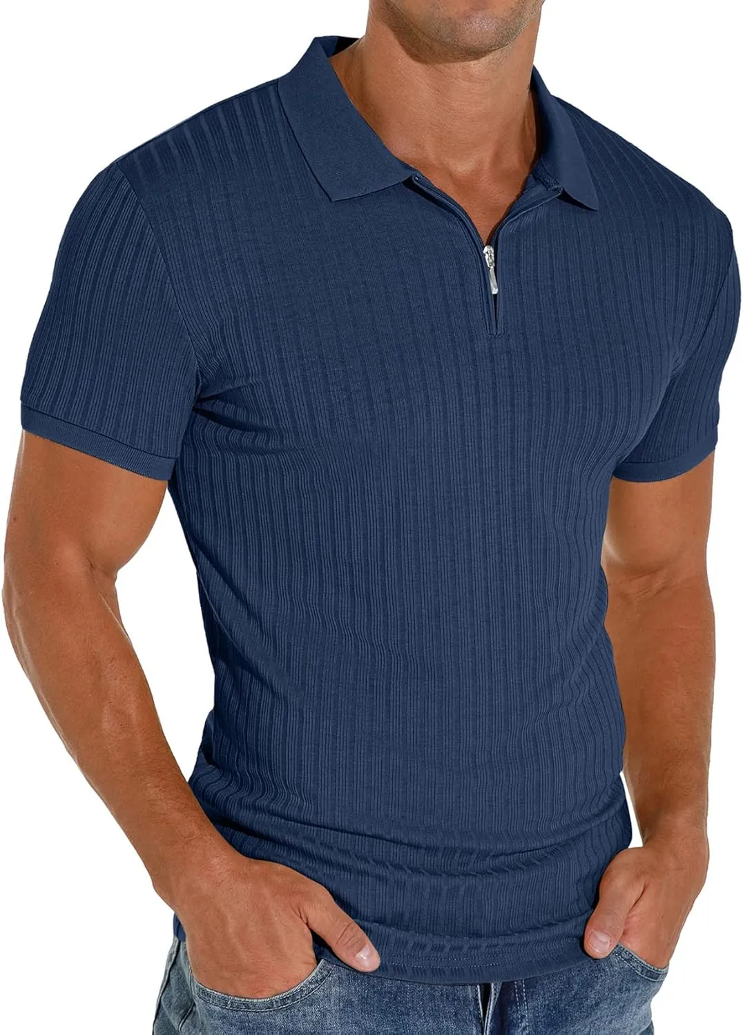 Askdeer Men's Polo Shirts Slim Fit Short/Long Sleeve Zipper Polo T Shirt Casual Golf Shirt Classic Tee