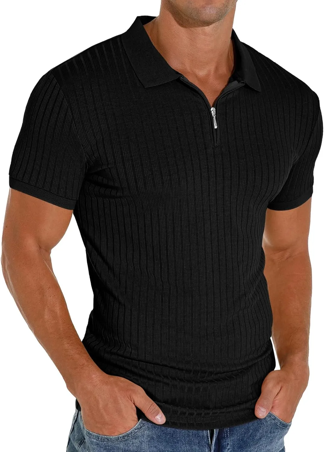 Askdeer Men's Polo Shirts Slim Fit Short/Long Sleeve Zipper Polo T Shirt Casual Golf Shirt Classic Tee