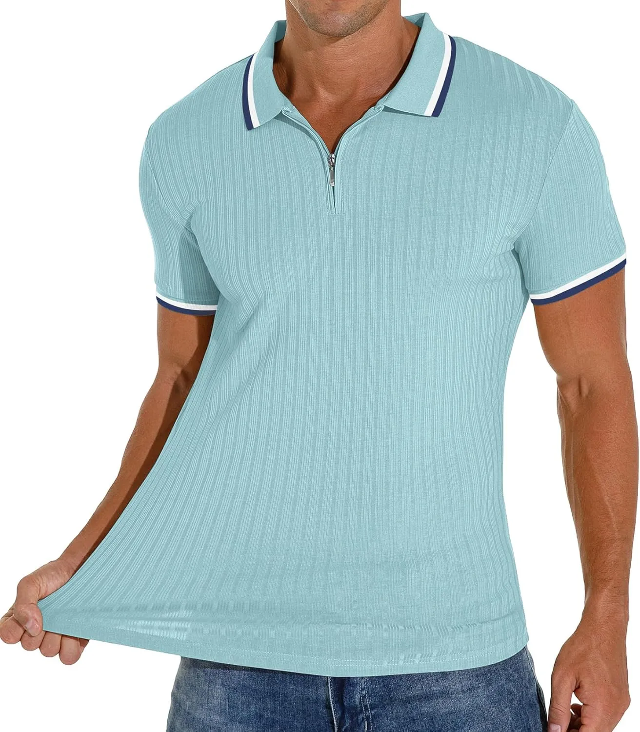 Askdeer Men's Polo Shirts Slim Fit Short/Long Sleeve Zipper Polo T Shirt Casual Golf Shirt Classic Tee