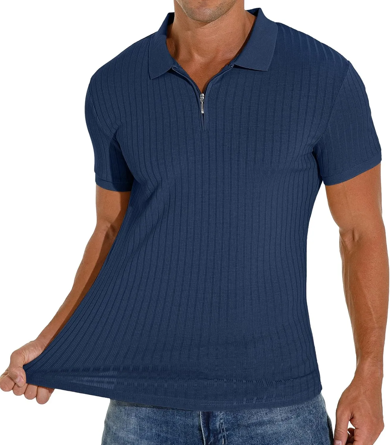 Askdeer Men's Polo Shirts Slim Fit Short/Long Sleeve Zipper Polo T Shirt Casual Golf Shirt Classic Tee