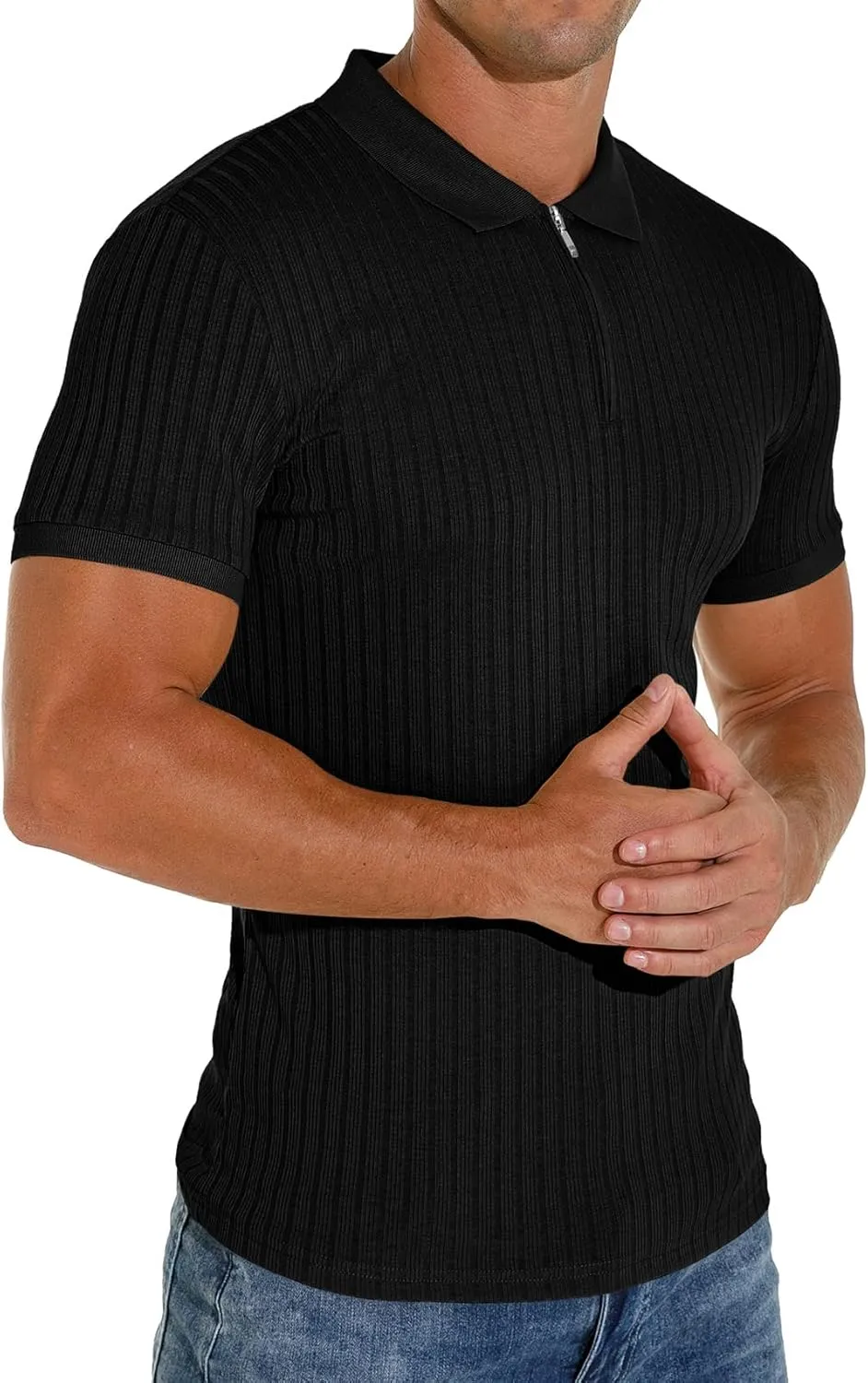 Askdeer Men's Polo Shirts Slim Fit Short/Long Sleeve Zipper Polo T Shirt Casual Golf Shirt Classic Tee