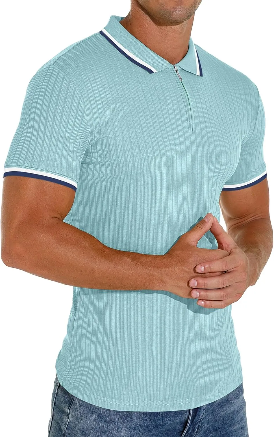 Askdeer Men's Polo Shirts Slim Fit Short/Long Sleeve Zipper Polo T Shirt Casual Golf Shirt Classic Tee