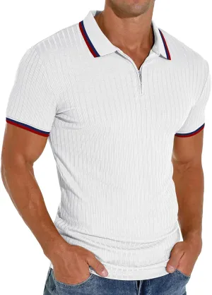 Askdeer Men's Polo Shirts Slim Fit Short/Long Sleeve Zipper Polo T Shirt Casual Golf Shirt Classic Tee
