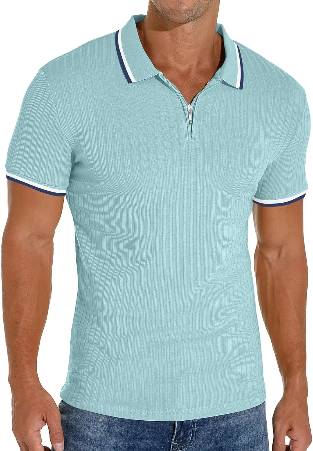 Askdeer Men's Polo Shirts Slim Fit Short/Long Sleeve Zipper Polo T Shirt Casual Golf Shirt Classic Tee