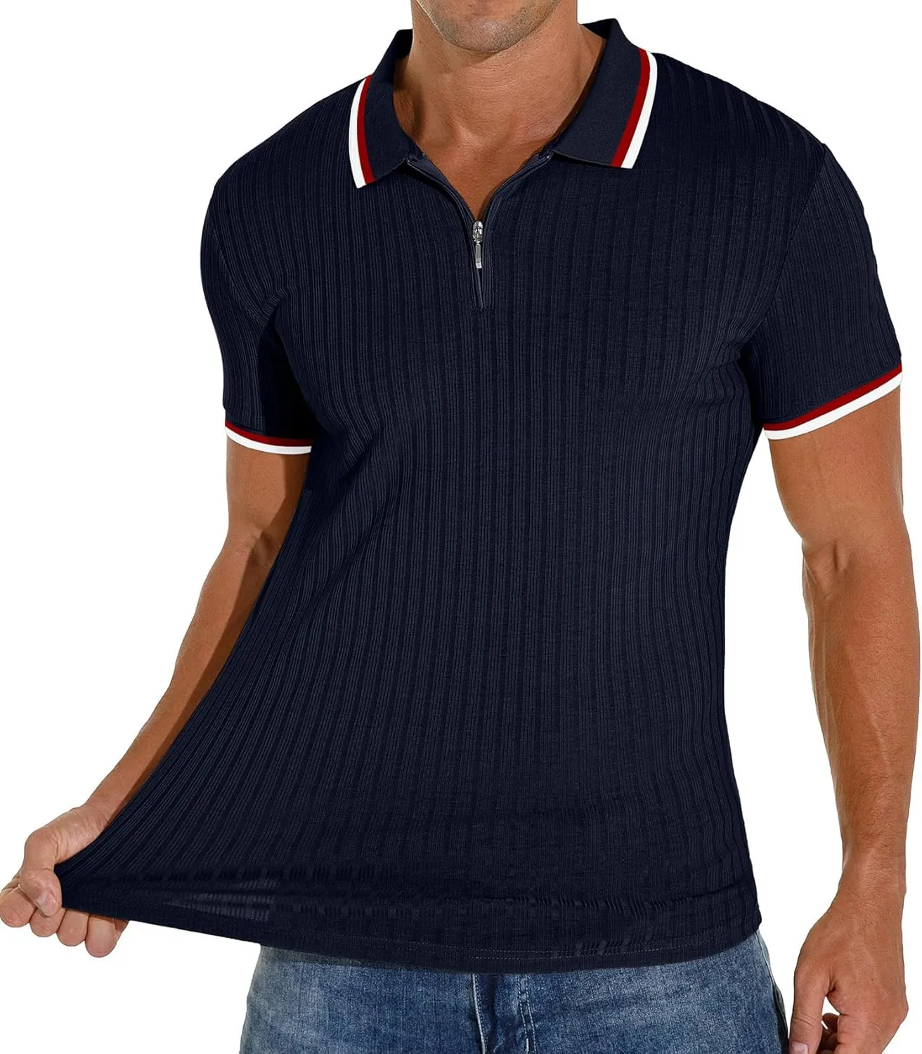 Askdeer Men's Polo Shirts Slim Fit Short/Long Sleeve Zipper Polo T Shirt Casual Golf Shirt Classic Tee