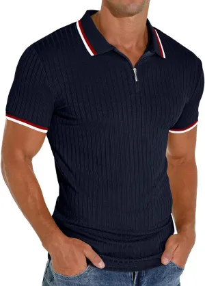 Askdeer Men's Polo Shirts Slim Fit Short/Long Sleeve Zipper Polo T Shirt Casual Golf Shirt Classic Tee