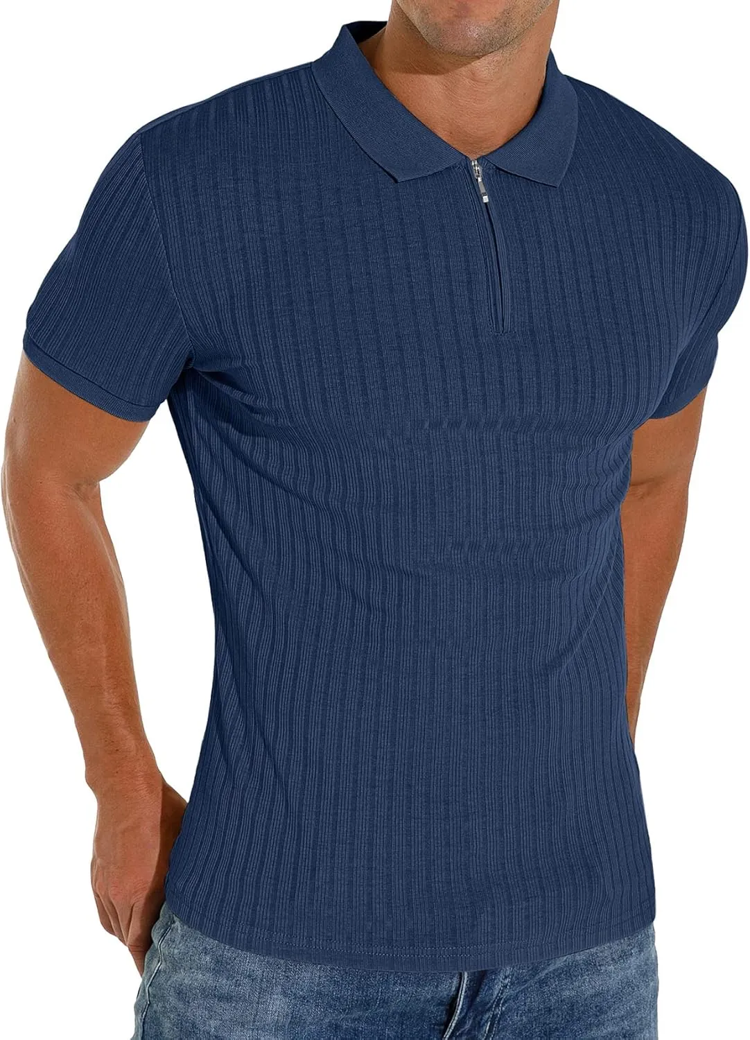 Askdeer Men's Polo Shirts Slim Fit Short/Long Sleeve Zipper Polo T Shirt Casual Golf Shirt Classic Tee