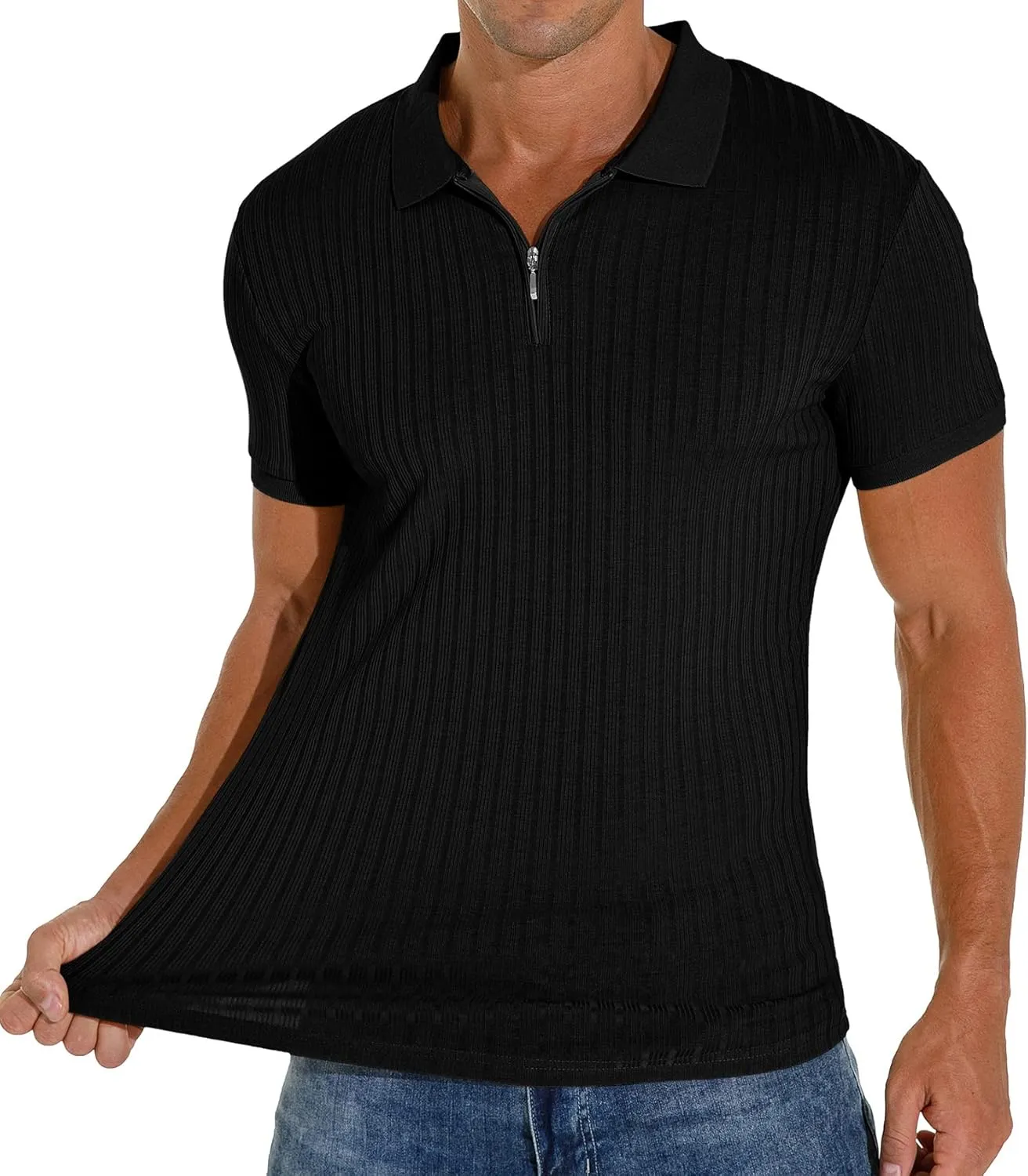 Askdeer Men's Polo Shirts Slim Fit Short/Long Sleeve Zipper Polo T Shirt Casual Golf Shirt Classic Tee