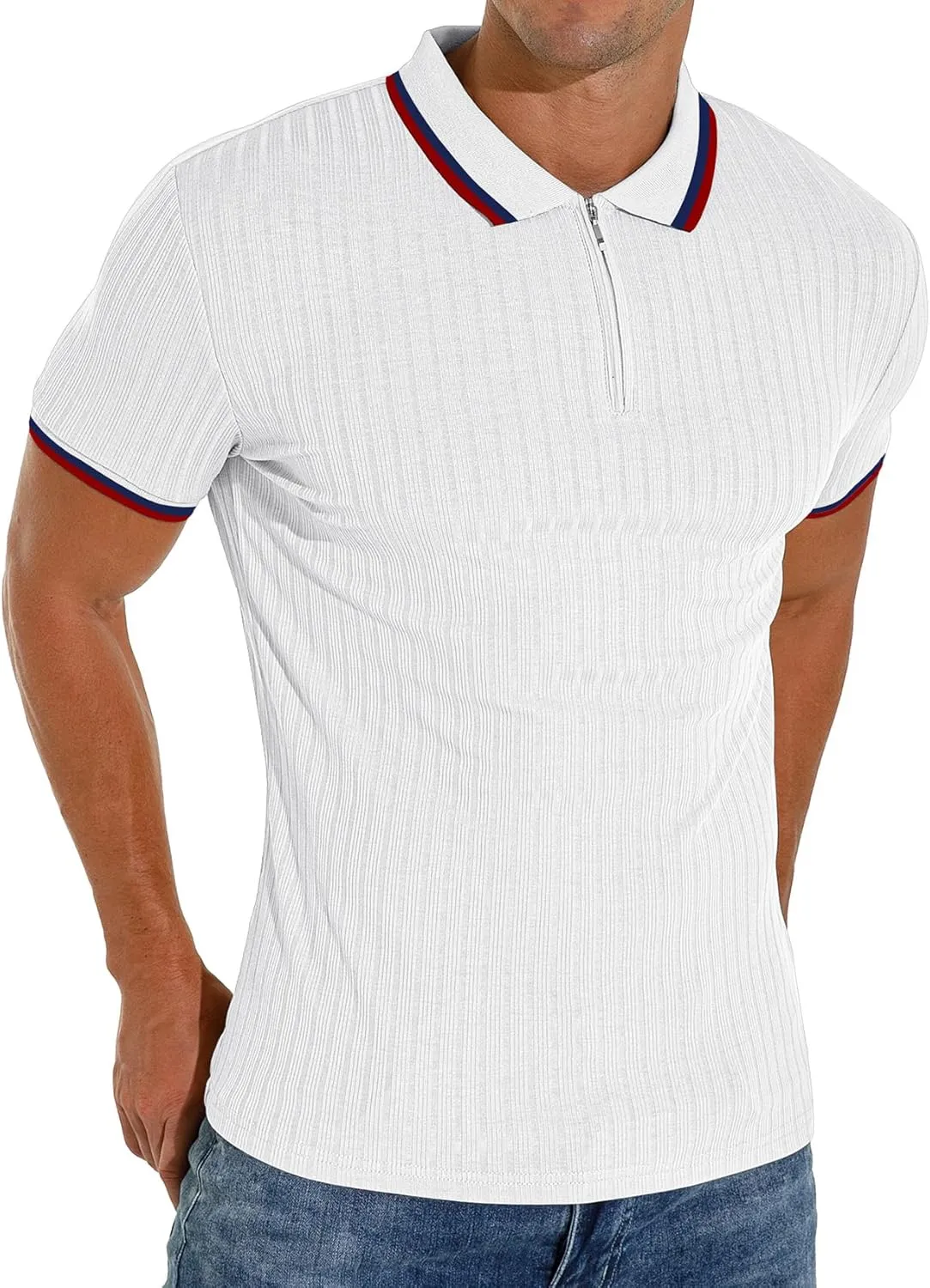 Askdeer Men's Polo Shirts Slim Fit Short/Long Sleeve Zipper Polo T Shirt Casual Golf Shirt Classic Tee