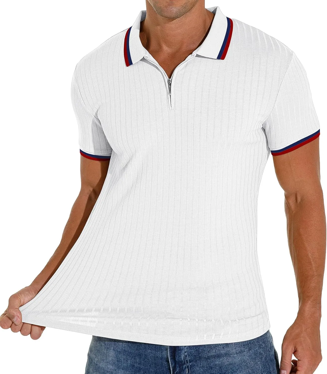 Askdeer Men's Polo Shirts Slim Fit Short/Long Sleeve Zipper Polo T Shirt Casual Golf Shirt Classic Tee