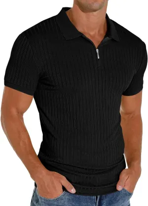 Askdeer Men's Polo Shirts Slim Fit Short/Long Sleeve Zipper Polo T Shirt Casual Golf Shirt Classic Tee
