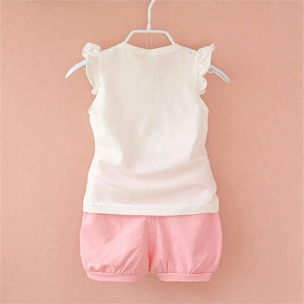 Baby Girls Infrant Summer Clothes Cartoon Flower Printed Sleeveless Tank Tops Bownot Shorts Daily Set 2Pcs Outfits