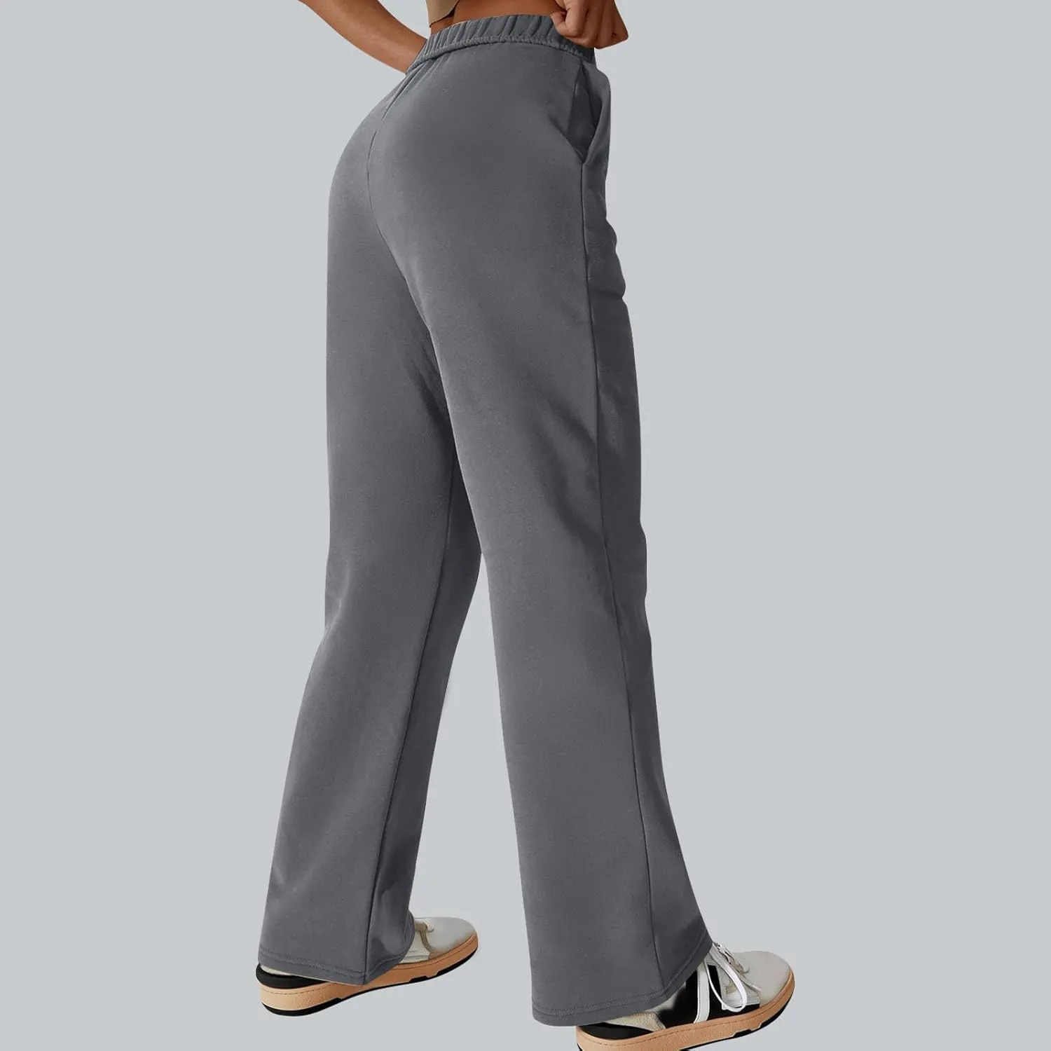 Baggy Sweatpants for Women Open Bottom Sweat Jogger Pants with Pockets Elastic Waist Athletic Lounge Travel Trouser