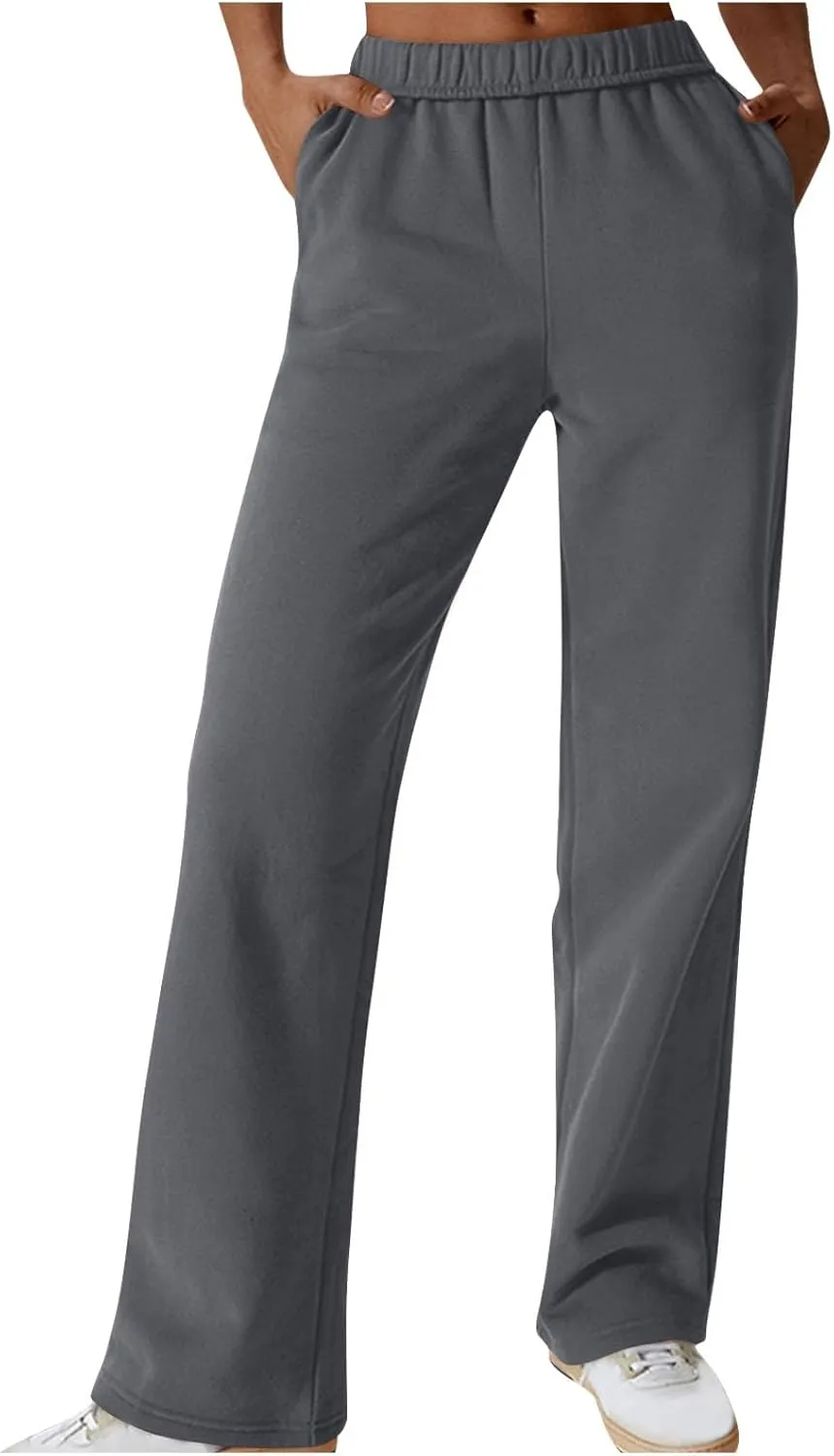Baggy Sweatpants for Women Open Bottom Sweat Jogger Pants with Pockets Elastic Waist Athletic Lounge Travel Trouser
