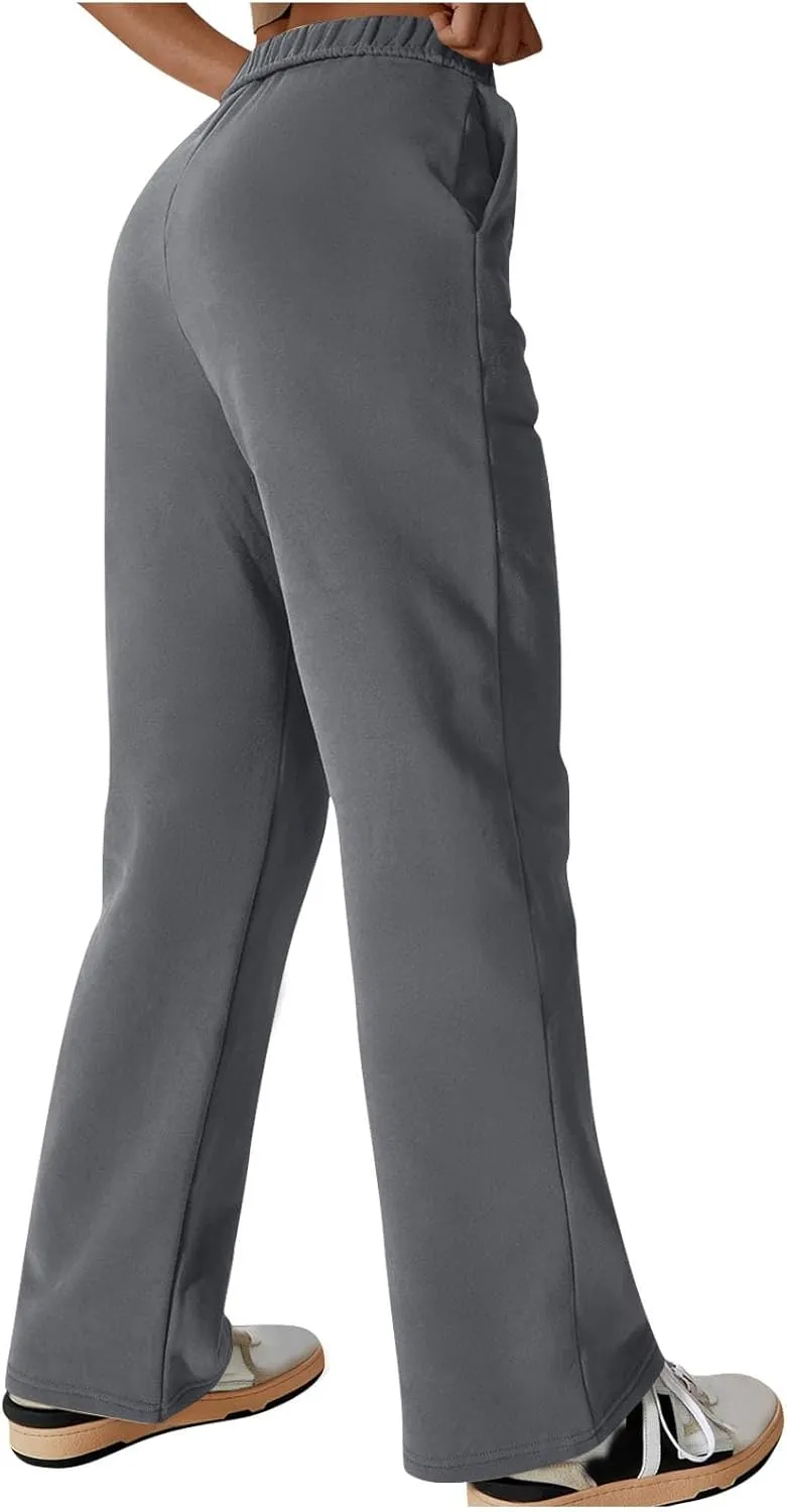 Baggy Sweatpants for Women Open Bottom Sweat Jogger Pants with Pockets Elastic Waist Athletic Lounge Travel Trouser
