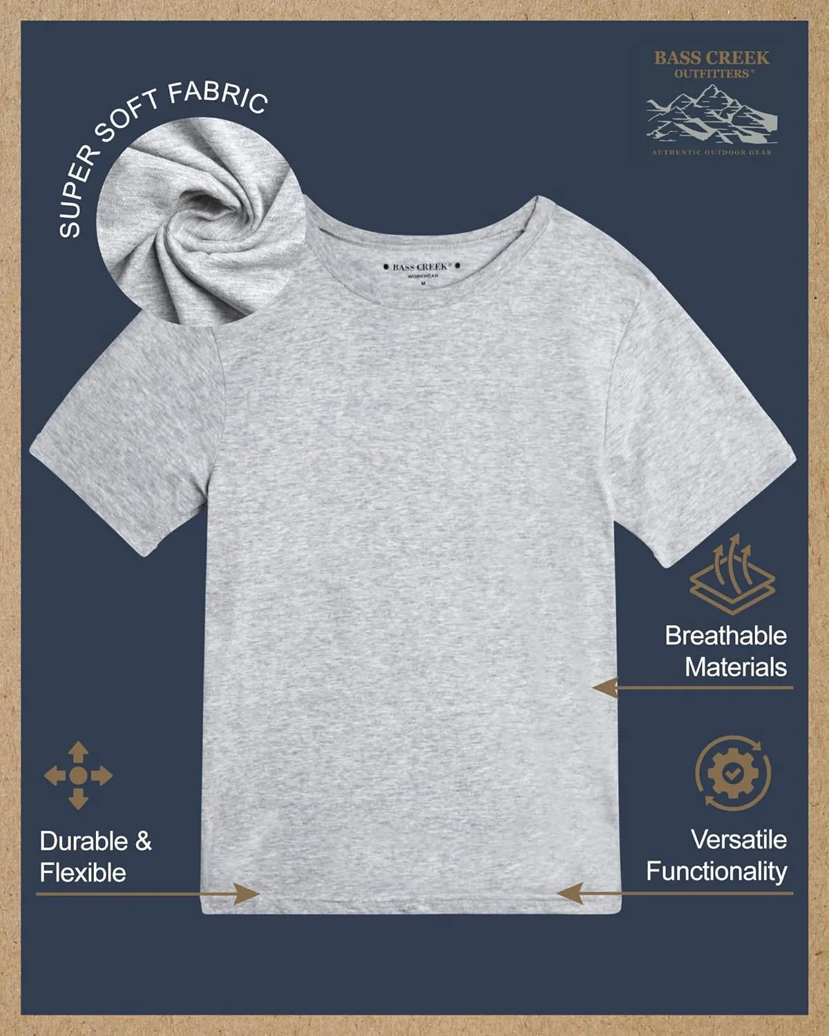 Bass Creek Outfitters Men's T-Shirt - 3 Pack Basic Crewneck and V-Neck Undershirts - Size Up for Ideal Fit (Sizes: S-XL)