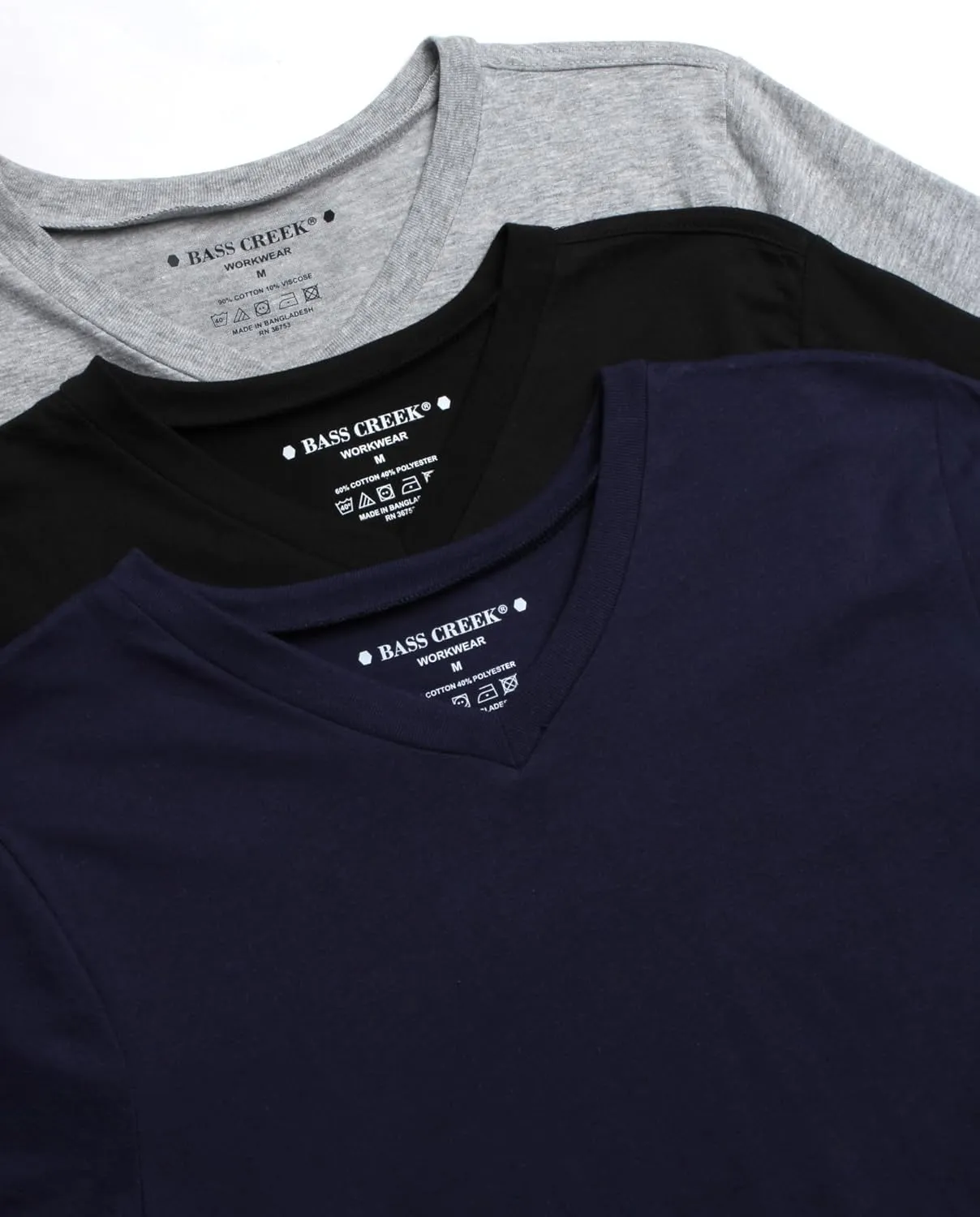 Bass Creek Outfitters Men's T-Shirt - 3 Pack Basic Crewneck and V-Neck Undershirts - Size Up for Ideal Fit (Sizes: S-XL)