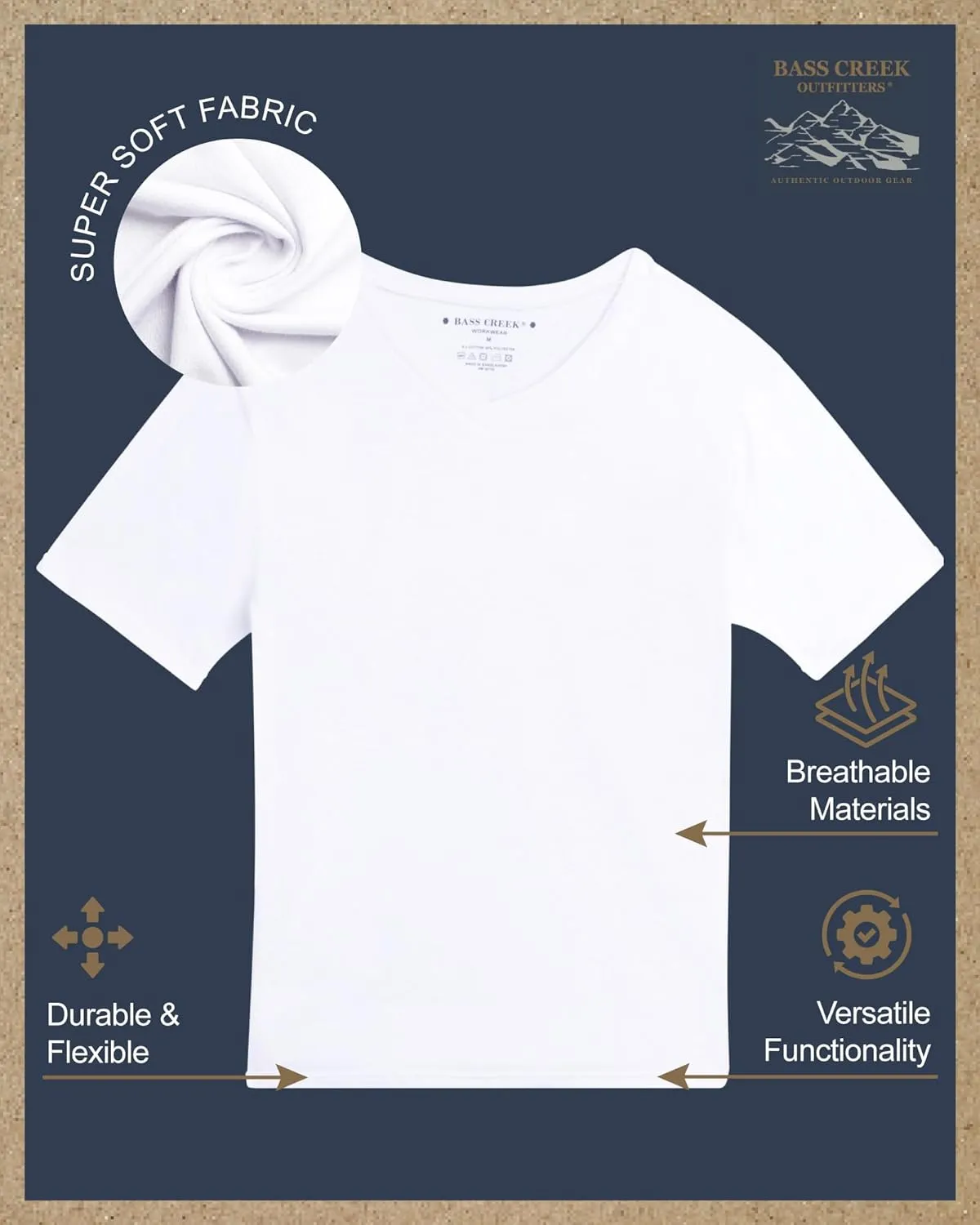 Bass Creek Outfitters Men's T-Shirt - 3 Pack Basic Crewneck and V-Neck Undershirts - Size Up for Ideal Fit (Sizes: S-XL)
