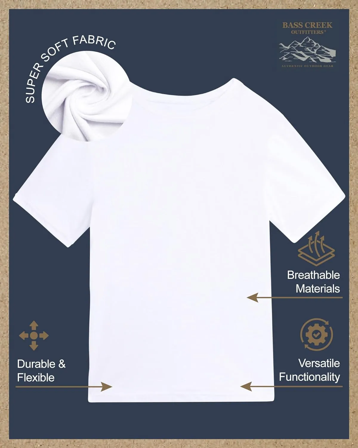 Bass Creek Outfitters Men's T-Shirt - 3 Pack Basic Crewneck and V-Neck Undershirts - Size Up for Ideal Fit (Sizes: S-XL)