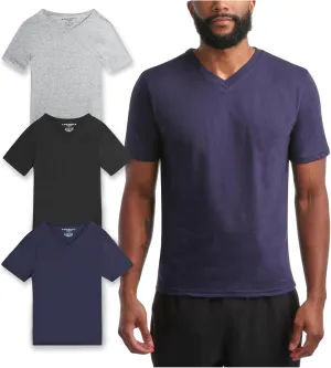 Bass Creek Outfitters Men's T-Shirt - 3 Pack Basic Crewneck and V-Neck Undershirts - Size Up for Ideal Fit (Sizes: S-XL)