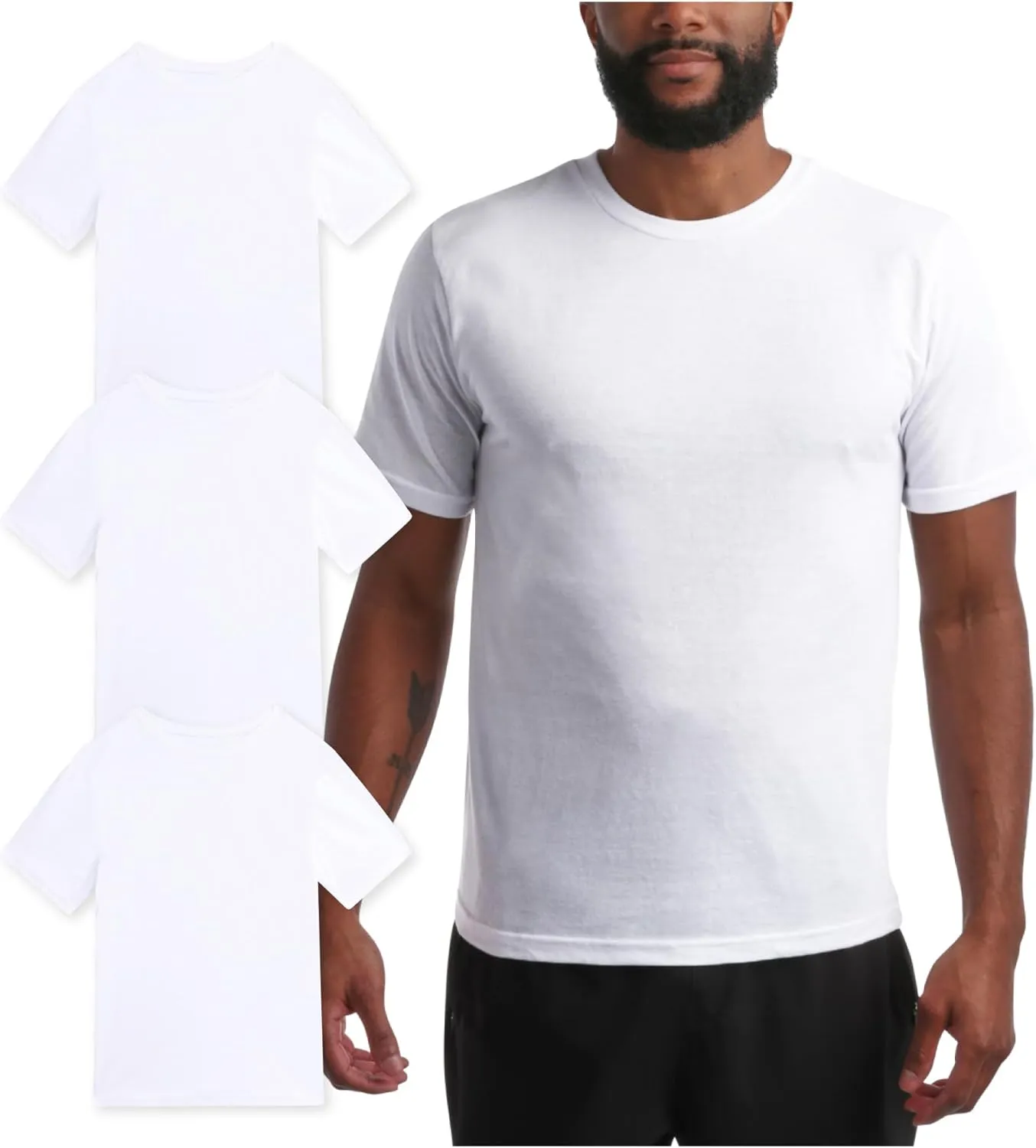Bass Creek Outfitters Men's T-Shirt - 3 Pack Basic Crewneck and V-Neck Undershirts - Size Up for Ideal Fit (Sizes: S-XL)